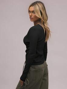 MUSERA Áo dệt kim tay dài cổ chữ V, kiểu dáng thanh lịch, thích hợp cho kỳ nghỉ xuân, dễ thương, gợi cảm, phong cách thập niên 90, mùa hè, màu pastel ngọt ngào, sân bay, kỳ nghỉ đông, mặc hàng ngày, dự tiệc tối, sang trọng. - màu đen - Xem 2