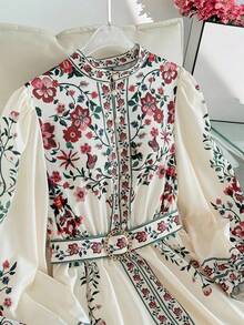 SHEIN CURVE+ Đầm thanh lịch tay đèn lồng họa tiết hoa cỡ lớn cho nữ - Nhiều màu - Xem 3