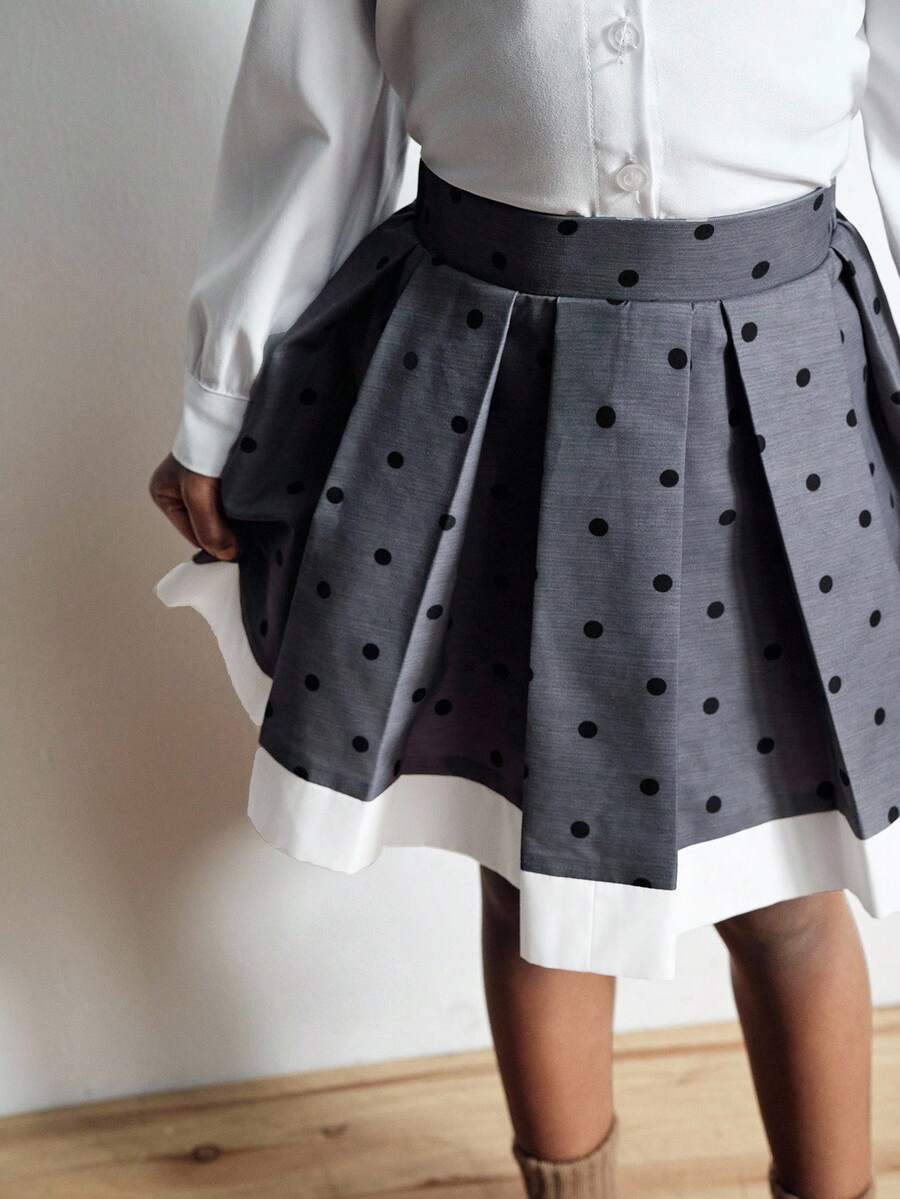 Maija Kids Maija Kids 年轻女孩拼布对比圆点图案裙子 - 灰色 - 查看 1