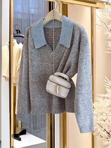 Franclia V领二合一长袖毛衣，秋冬