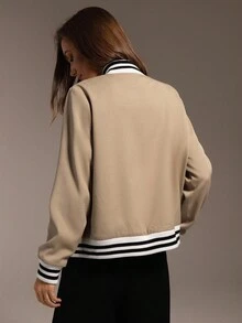 Hanevo Women's Casual Striped Patchwork Long Sleeve Jacket, Suitable For Sports, Campus, Street Wear - Multicolor - View 2