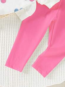 2 件套年轻女孩休闲花卉印花白色圆领运动衫和粉色裤子套装，秋冬 - 彩色 - 查看 6