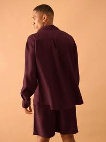 Musero Oversized Linen Button Through Long Sleeve Shirt Only Summer Smart Streetstyle Vacation Spring&Summer - Burgundy - View 3