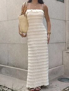 SHEIN Unity Women's Sweet Layered Strap Vacation Dress, Summer - Apricot - View 6