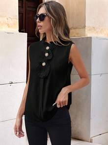 Solivie Women's Sleeveless Shirt With Frill Trim