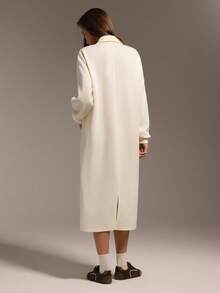 Hanevo 秋冬新款休闲街头简约通勤宽松返校高领拉链半开下摆套头长袖开叉H型宽松卫衣连衣裙女 - 杏色 - 查看 2