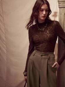 MOTF PREMIUM 透明蕾丝T恤 - 棕色 - 查看 4