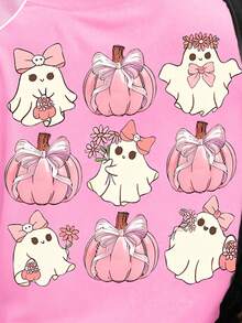 EMERY ROSE Plus Size Halloween T-Shirt, Plus Size Graphic Tee For Streetwear, Short Sleeve Cute Summer Top - Pink - View 3