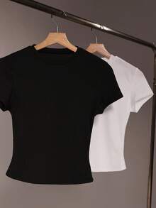 Hanevo Women Solid Color Short Sleeve Round Neck T-Shirt, Fashionable For Summer Sportwear For Daily Wear - Multicolor - View 7