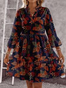 EMERY ROSE Vestido curto casual com estampa floral para mulheres, estampa floral retrô, adequado para o verão - Multicolorido - Ver 3