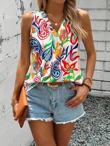 SHEIN LUNE Plus Size Summer Shirt With All-Over Printed Pattern Suitable For Going Out Chic Blouses For Women