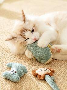 PETSIN 1 件猫薄荷猫玩具，小动物形状，自娱自乐，磨牙洁牙，小猫毛绒猫棒，宠物用品，猫 - 彩色 - 查看 2