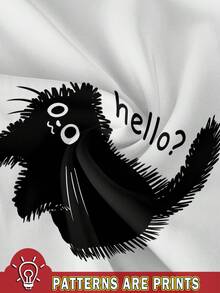 Attitoon 休闲猫咪图案修身圆领短袖T恤，女款，略显透明，夏季开学季