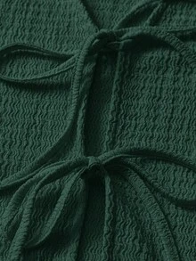 SHEIN LUNE 大码女式纯色前系带短袖休闲上衣 - 墨綠色 - 查看 3