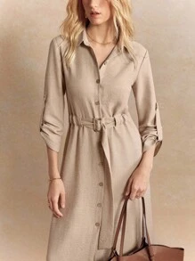 Écloséra فستان قميص كاجوال بدون إطالة مع أكمام مرفقة للنساء