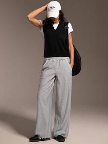 Hanevo Women's Casual Street Style Elastic Waist Pocket Maxi Sweatpants - Light Grey - View 1
