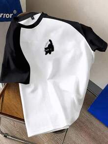 Attitoon 休闲猫咪图案修身圆领短袖T恤，女款，略显透明，夏季开学季