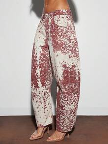 Denimoi 女士时尚街头风格全印花斜口袋牛仔裤 - 棕色 - 查看 3