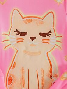 2 Piece Sets Snug Fit Night Wear Kids Young Girl' Navy Blue Minimalist Allover Heart, Star, Deer Print Long Sleeve Top And Leggings 2 Pieces Pajama Set,Snug Fit Fall Winter .This Product Requires UV Light Exposure To Glow. - Pink - View 4