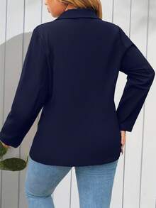 EMERY ROSE Chaqueta de blazer casual y versátil de manga larga para Navidad y Año Nuevo para mujer de talla grande - Azul Marino - Ver 2