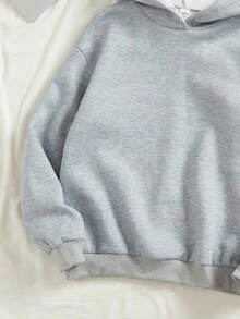 SHEIN 女童连帽羊毛衫，背面饰有蝴蝶结印花图案，四季皆宜，舒适合身，必备套头衫，易于护理 - 灰色 - 查看 3