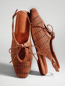 Solezae Ladies Crochet Raffia Slingback Mules - Maroon - View 2