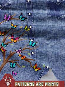 EMERY ROSE Casual & Simple Butterfly Pattern Round Neck Women's Dress, Suitable For Summer Chic Dress - Multicolor - View 3