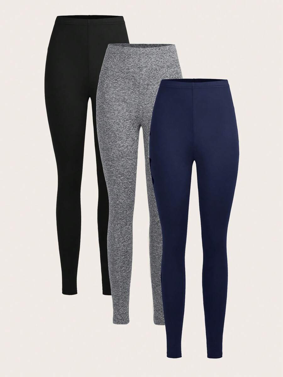 Slaydiva Quần legging bó dệt kim màu đen, xám, xanh lam cho nữ, kiểu dáng dài, mùa hè - Nhiều màu - Xem 1