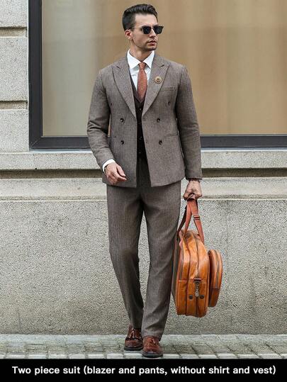 Calvornis 男士商务缺口翻领双排扣西装外套和裤子套装