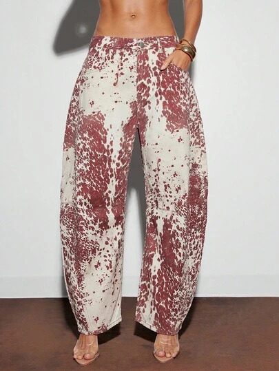 Denimoi Jeans de estilo callejero de moda para mujer con bolsillos en diagonal y estampado total