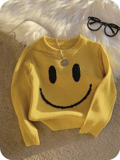 SHEIN Baby Boy/Girl Cute Casual Versatile Yellow Long Sleeve Sweater, Suitable For Autumn/Winter Yellow Baby Sweater Knitted Baby Sweater Fall