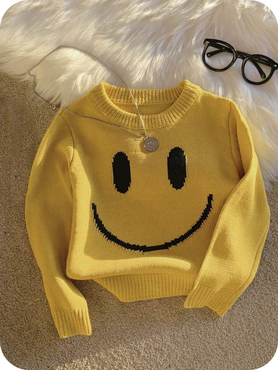 SHEIN Baby Boy/Girl Cute Casual Versatile Yellow Long Sleeve Sweater, Suitable For Autumn/Winter Yellow Baby Sweater Knitted Baby Sweater Fall - Multicolor - View 1