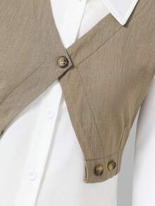 SHEIN Tween Girl Fashion Commuter 2 In 1 Long Sleeve Shirt And Wide Leg Pants Set, Autumn/Spring (Belt Not Included) Fall Winter - Khaki - View 8