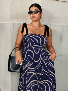 Easura Große Größen Midi-Kleid für Damen mit neuen schwarz-weißen Streifen und Schleife in Taillenhöhe, geeignet für Urlaub und Business-Casual