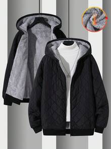 SHEIN 青少年男童基础款连帽毛绒内衬羽绒服，休闲舒适百搭，保暖加厚，适合秋冬季穿着。 - 黑色 - 查看 1