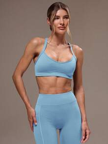 Musera Sport 运动女士交叉露背上衣和紧身裤运动套装 健身房瑜伽普拉提日常健身 - 藍色 - 查看 5