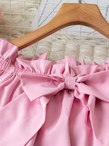 Rometta Camisa suelta casual elegante y sexy de hombros descubiertos con decoración de lazo, color rosa romántico en talla grande - Rosa - Ver 6
