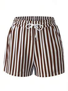 Jouncy Summer Women's Two Pieces Short Sleeve T-Shirt And Striped Shorts Set With Cocktail Print