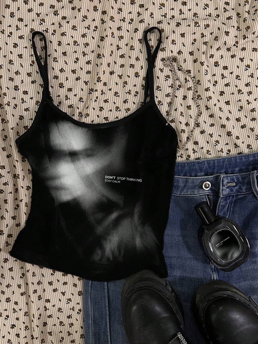 Attitoon 复古街头风格肖像图案休闲性感女式吊带背心，夏季 - 白色 - 查看 1