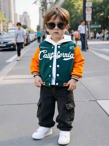 SHEIN Áo khoác bóng chày lót lông cừu ấm áp, kiểu dáng thường ngày cho bé trai/bé gái, màu cam/xanh lá cây, chất liệu dày dặn, có khóa kéo, thích hợp cho mùa thu/đông. - Nhiều màu - Xem 5