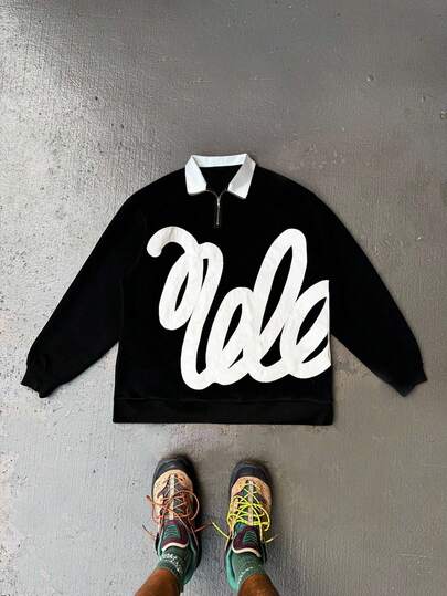 Manfinity Dauomo 加大码男士休闲宽松印花长袖拉链卫衣，秋季款