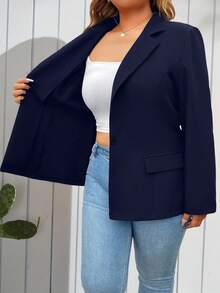 EMERY ROSE Chaqueta de blazer casual y versátil de manga larga para Navidad y Año Nuevo para mujer de talla grande - Azul Marino - Ver 5