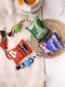 PETSIN 1个宠物薯片发声磨牙玩具 - 宠物棉绳洁牙玩具，自玩解闷玩具，狗猫玩具，宠物用品