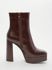 Solezae Women's Comfortable & Fashionable Square Toe Side Zipper Chunky Heel Ankle Booties - Brown - View 7
