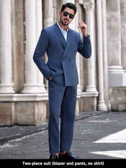 Manfinity Bizformal Men's Solid Color Lapel NeckLong Sleeve Jacket And Pants Business Suit Set, Autumn Manfinity Sumwon Flannel