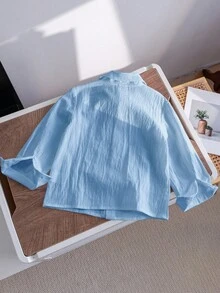 Souflis Souflis 1pc Boys' Casual Versatile School Sports Blue Shirt With Horse Print, Long Sleeve, Suitable For Spring, Autumn, All Seasons Fall Winter - Blue - View 2