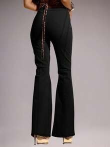 MUSERA Quần jeans ống loe cạp thấp, thắt dây, ôm sát, có chi tiết đường may, phù hợp cho mùa hè, phong cách boho, lễ hội, câu lạc bộ, tiệc tùng, mùa đông, miền Tây, cao bồi, Nashville, tiệc tùng sang trọng, mùa xuân. - màu đen - Xem 4