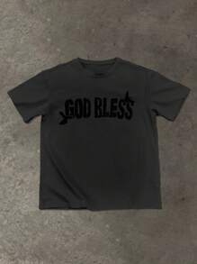 Manfinity EMRG Men's Casual Slogan & Figure Print Round Neck Short Sleeve T-Shirt, Summer - Dark Grey - View 4