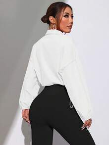 Dewbera Chaqueta deportiva con bloqueo de color, cremallera completa y dobladillo con cordón, adecuada para primavera y otoño