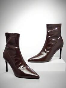 SHUZIA Glamorous Women's Sexy Pointed Toe Stiletto Heel Booties - Chocolate Brown - View 6